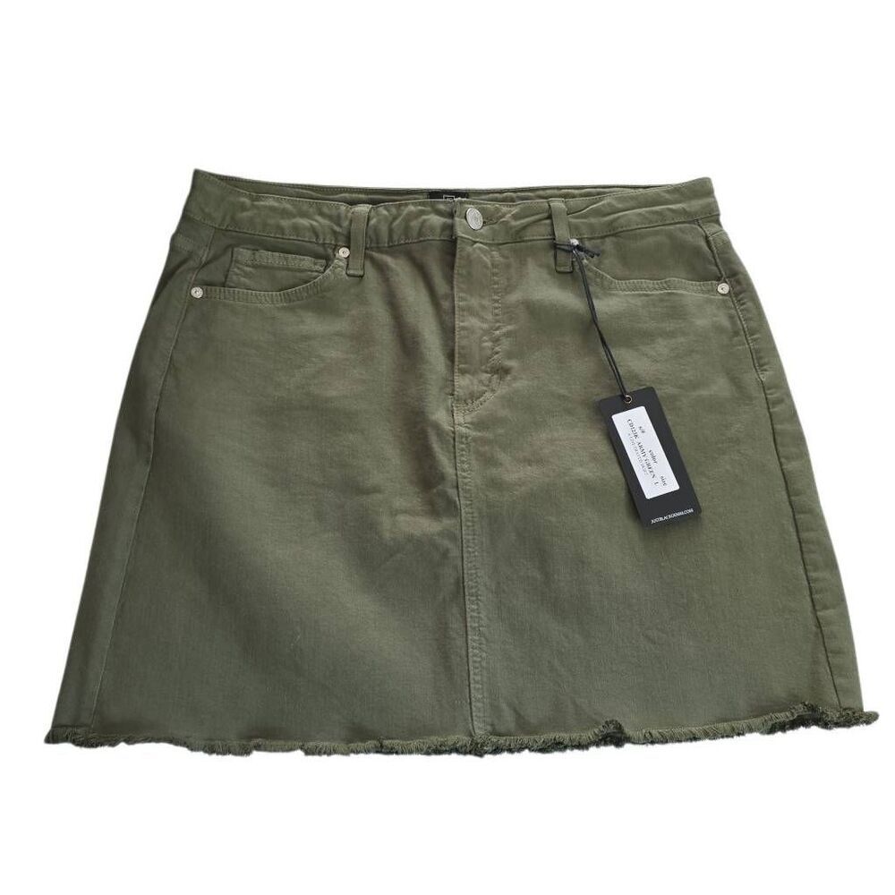 Just Black Denim Women's Size Large Army Green A-line Frayed Denim Skirt